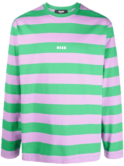 Msgm Striped Long-sleeve T-shirt In Purple