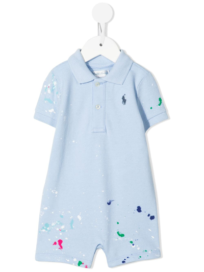 Ralph Lauren Baby Boy's Paint-splatter Mesh Polo Shortalls In Blue