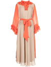 Baruni Belted Ruffled Trim Gown In Brown