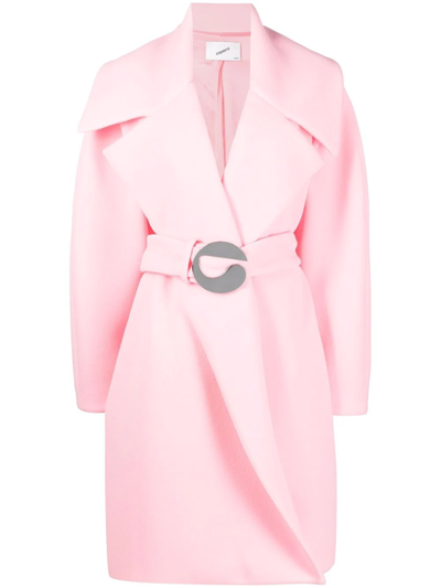 Coperni Belted Logo-plaque Coat In Pink