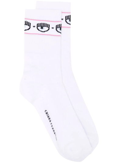 Chiara Ferragni Long Logo-intarsia Socks In White