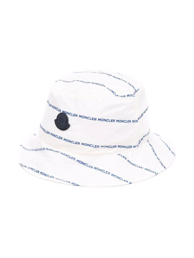 Moncler Babies' White & Blue Logo Sun Hat