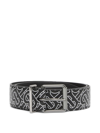 BURBERRY MONOGRAM MOTIF LEATHER BELT BLACK AND WHITE