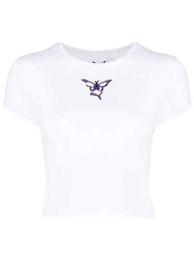 Puma Butterfly-print Cropped T-shirt In Weiss