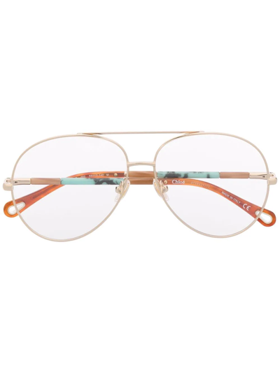 Chloé Patterned Pilot-frame Glasses In Gold