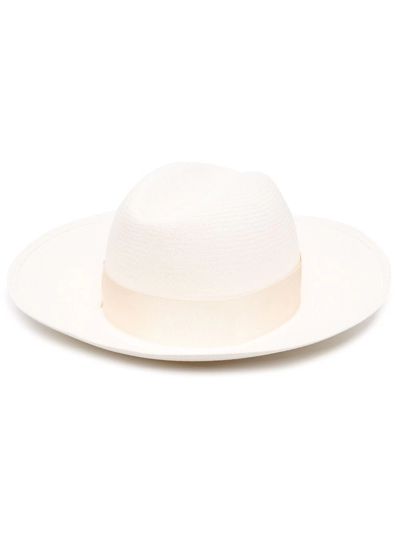 Borsalino Straw Ribbon Hat In Weiss