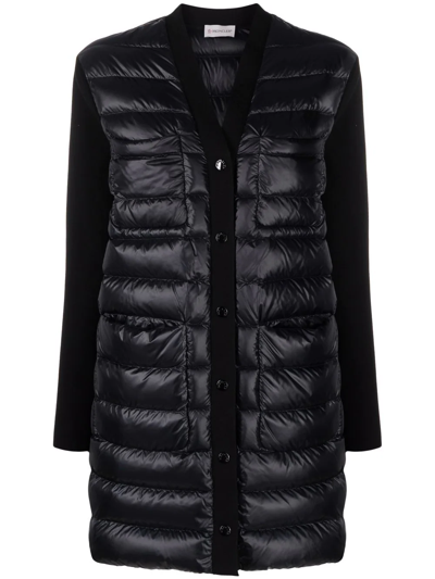 Moncler V-neck Padded Coat In Black