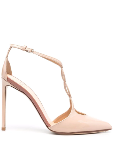 Francesco Russo Pointed Patent Leather Pumps In Nude