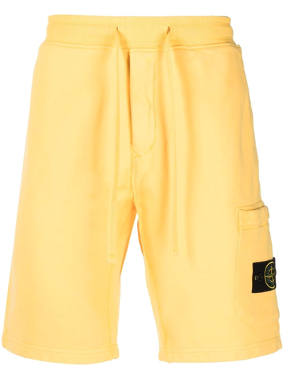 Stone Island Logo-patch Cotton Shorts In Giallo