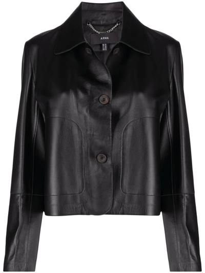 Arma Button-up Leather Jacket In Black