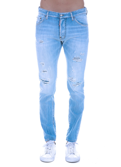 Dsquared2 Faded Effect Straight Leg Jeans In Blue