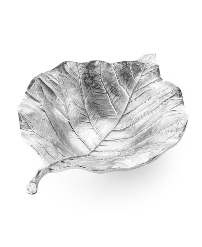 Classic Touch 12.5"l Silver Leaf Shaped -vein Engraved Bowl