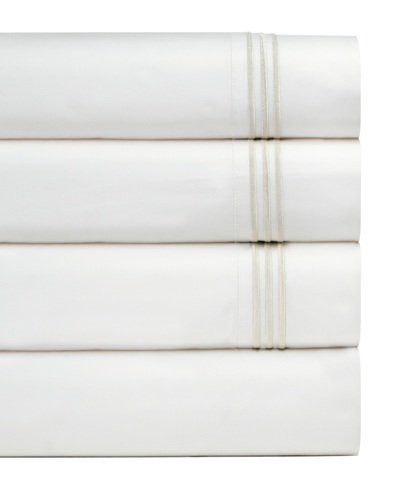 Pointehaven 300 Thread Count Embroidered Cotton Oversized Percale Queen Sheet Sets Bedding In Ivory