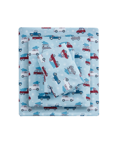 Sleep Philosophy True North Cotton Flannel 4-piece Queen Sheet Set Bedding In Blue Cars