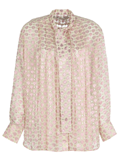 Golden Goose Pussy-bow Collar Jacquard Blouse In Nude
