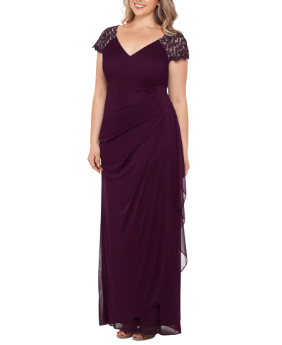 Xscape Plus Size Lace-shoulder Gown In Rose