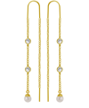 AND NOW THIS 18K GOLD PLATED IMITATION CUBIC ZIRCONIA AND IMITATION PEARL THREADER EARRINGS
