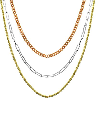 And Now This 15.25", 17.5" And 19.5" + 2" Extender Tri-tone Multi Chain Layered Necklace In Tri Tone