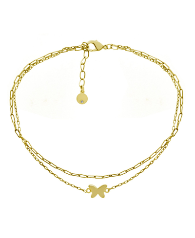 And Now This Butterfly Double Chain Anklet In Gold Plate