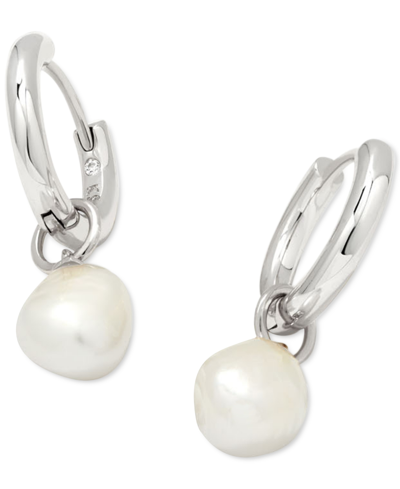 Kendra Scott Willa Cultured Baroque Pearl Huggie Hoop Earrings In Silver