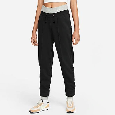 Nike Women's Sportswear Icon Clash Fleece Jogger Pants In Black/dark Grey Heather/sail/dark Smoke Grey