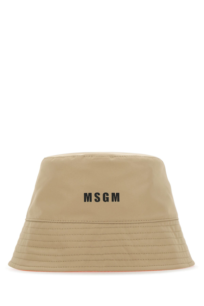 Msgm Logo Detail Bucket Hat In Camel