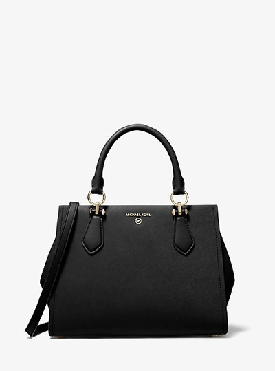 Michael Kors Marilyn Medium Saffiano Leather Satchel In Black