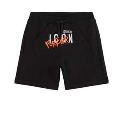 Dsquared2 Kids' Icon Print Cotton Jersey Sweat Shorts In Black