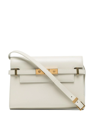 Saint Laurent Manhattan Leather Shoulder Bag In Crema Soft