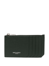 Saint Laurent Men Black Card-holder With Embossed Logo In Leather Man In Green