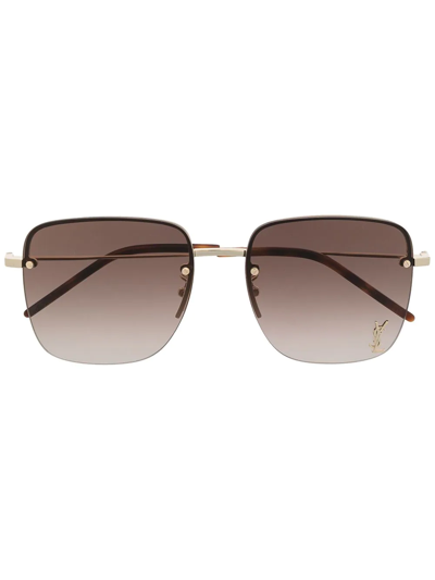 Saint Laurent Logo-plaque Tinted Sunglasses In Brown