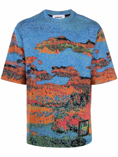 Ambush Jacquard-pattern Short-sleeved T-shirt In Blue