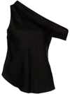 Jonathan Simkhai Lexy One-shoulder Draped Satin Top In Black