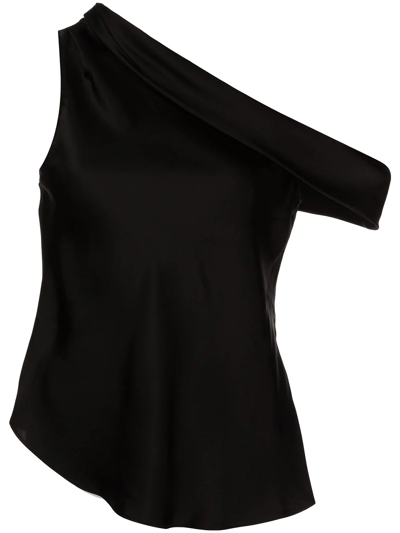 Jonathan Simkhai Lexy One-shoulder Draped Satin Top In Black