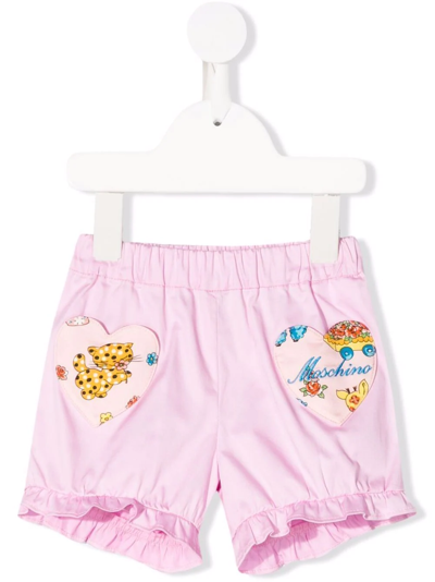 Moschino Babies' Logo-patch Cotton Shorts In Pink