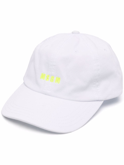 Msgm Logo Cotton Canvas Baseball Hat In White