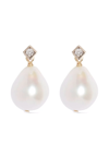 POPPY FINCH 14KT YELLOW GOLD PRINCESS DIAMOND AND PEARL DROP EARRINGS