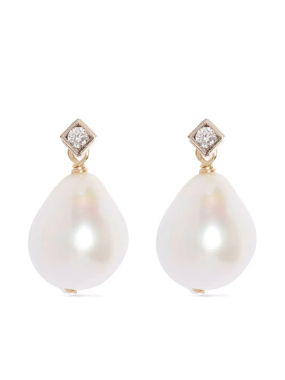 Poppy Finch 14kt Yellow Gold Princess Diamond And Pearl Drop Earrings
