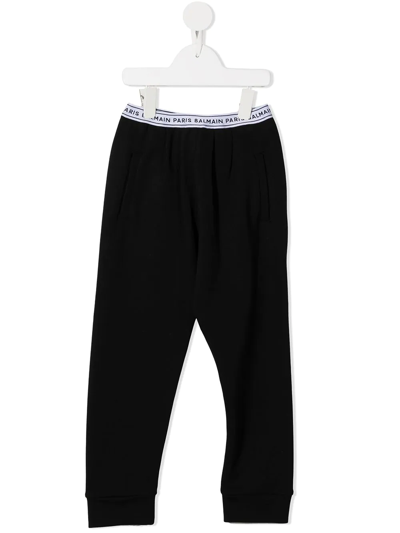 Balmain Kids' Logo-waistband Tracksuit Bottoms In Black