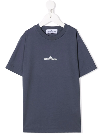 Stone Island Junior Kids' Logo Crew-neck T-shirt In Blue