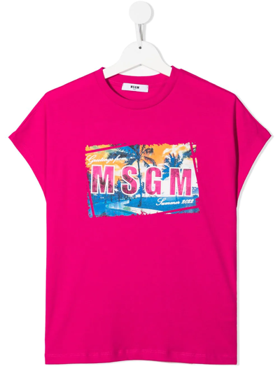 Msgm Teen Logo-print Cotton T-shirt In Pink
