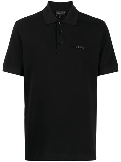 Emporio Armani Sketch-logo Cotton Polo Shirt In Fantasy Black