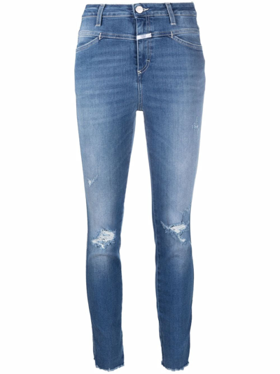 Closed Distressed Skinny Pusher Jeans In Denim