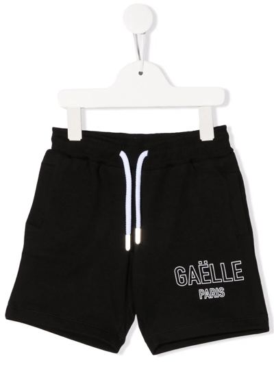 Gaelle Paris Teen Logo-print Cotton Track Shorts In Black