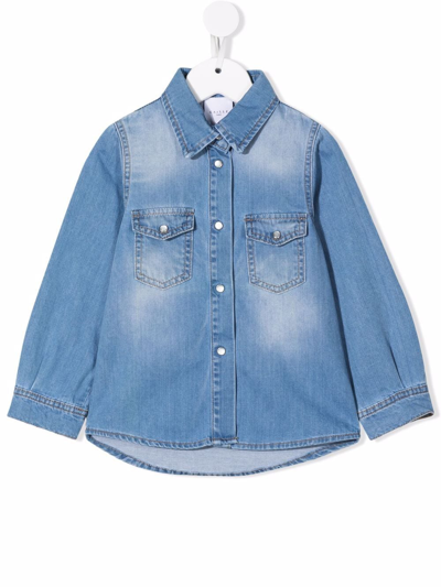 Gaelle Paris Kids' Logo-patch Button-up Denim Shirt In Blue
