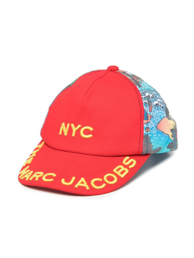 The Marc Jacobs Kids' Logo-embroidered Graphic-print Cap In Red