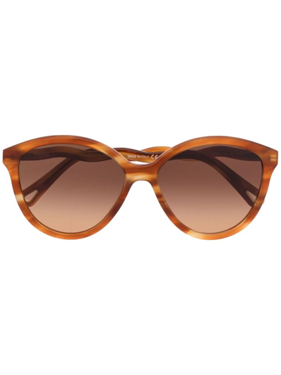 Chloé Wave-detail Sunglasses In Brown