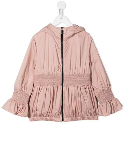 Moncler Kids' Ruched Hooded Zip Jacket In Pink