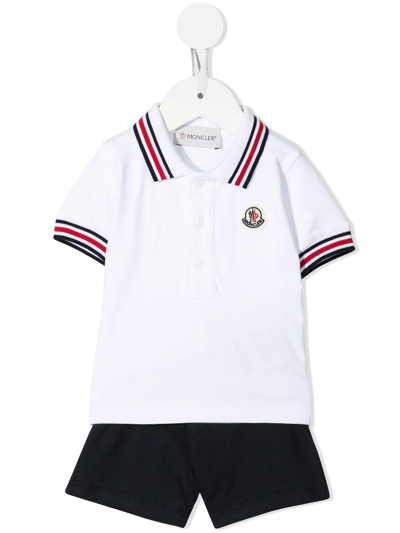 Moncler Logo-embellished Polo And Shorts Cotton-blend 2 Piece Set 3-36 Months In White