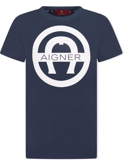 Aigner Kids' Logo-print T-shirt In Blue